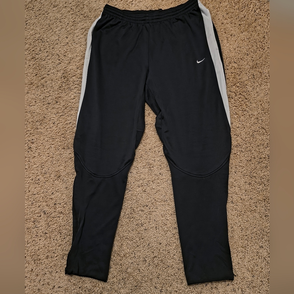 Nike Dri-Fit Black White Track Warm-Up Athletic Pants Large